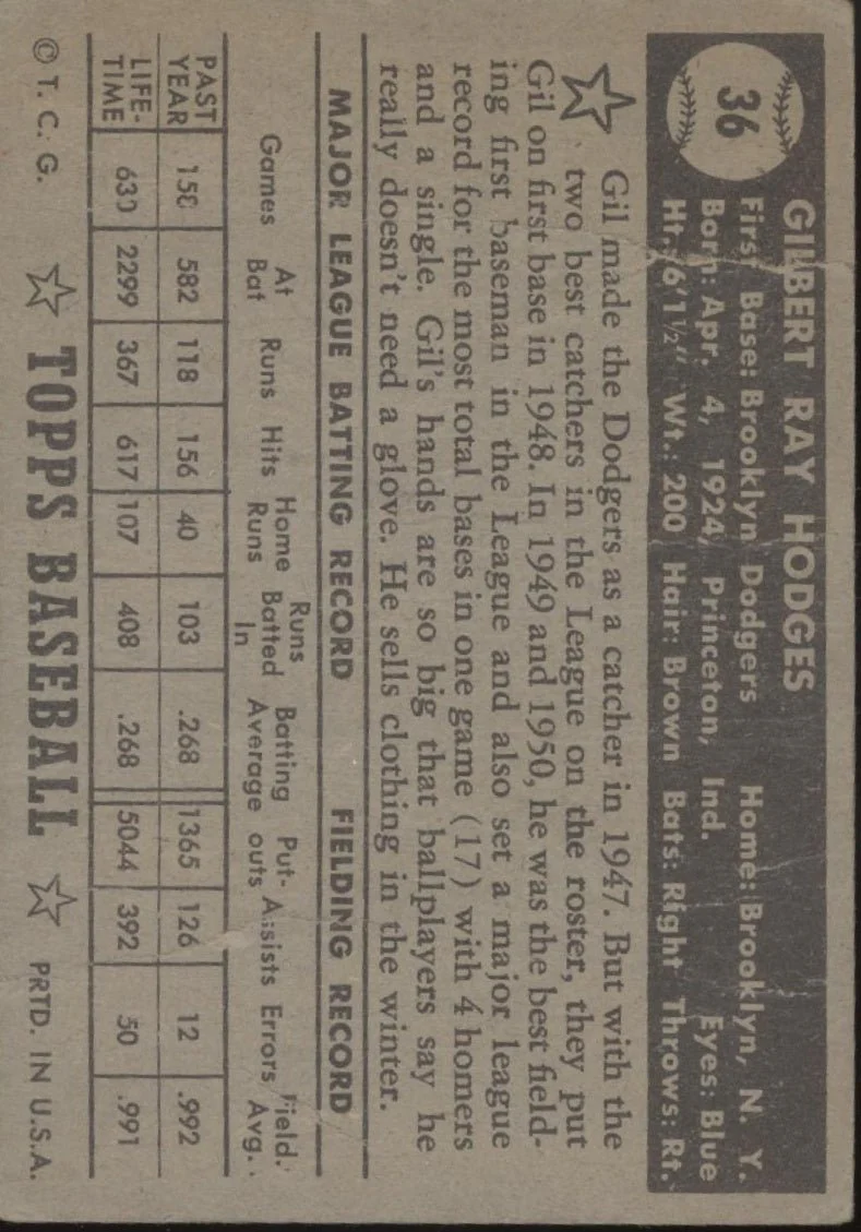 Gil Hodges 1952 Topps #36 Brooklyn Dodgers PR