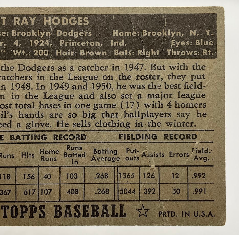 Gil Hodges 1952 Topps #36 Brooklyn Dodgers PR