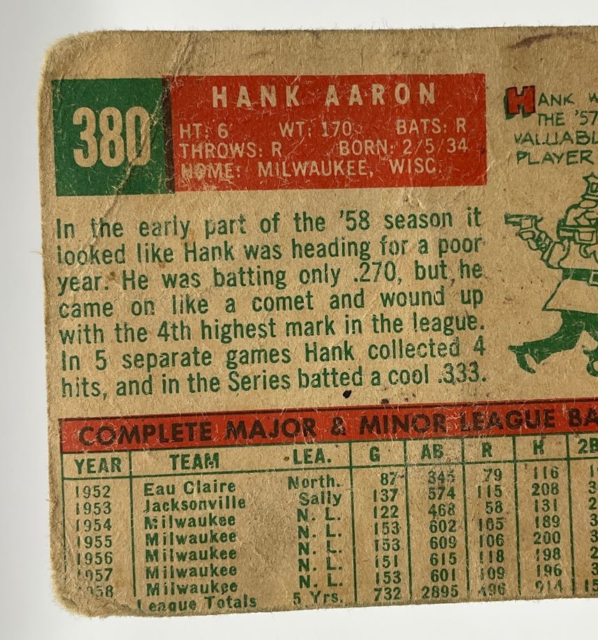 Hank Aaron 1959 Topps #380 Milwaukee Braves PR