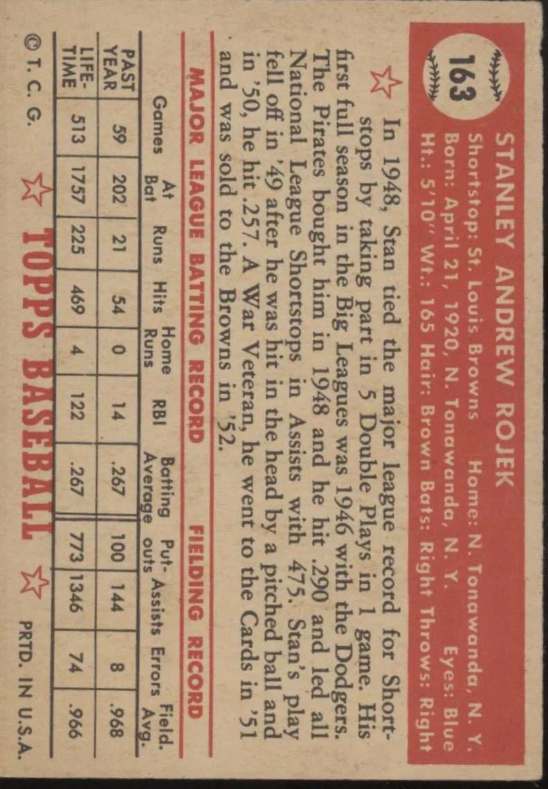 Stan Rojek 1952 Topps #163 St. Louis Browns VG