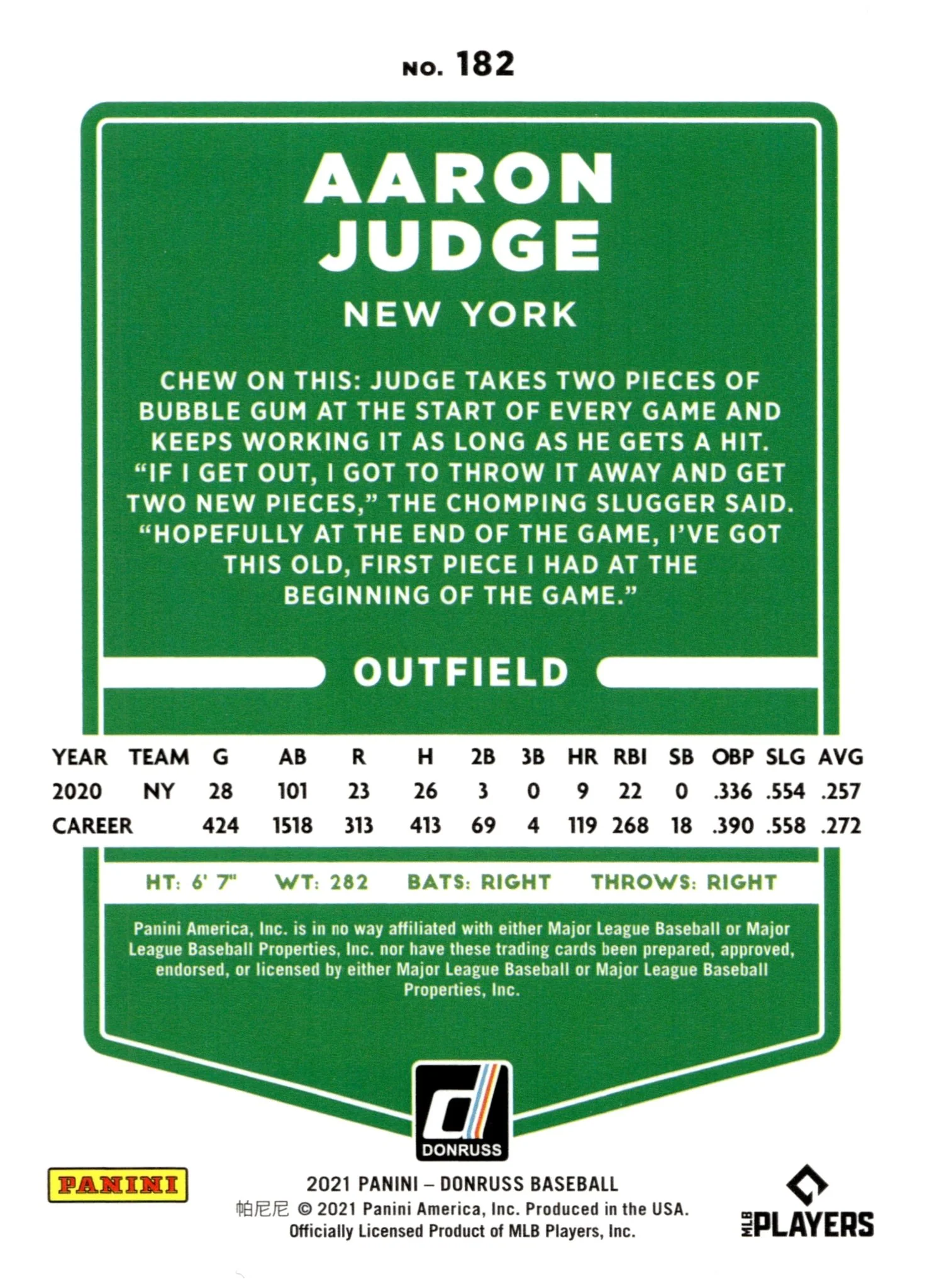 Aaron Judge 2021 Panini Donruss Red Foil #182