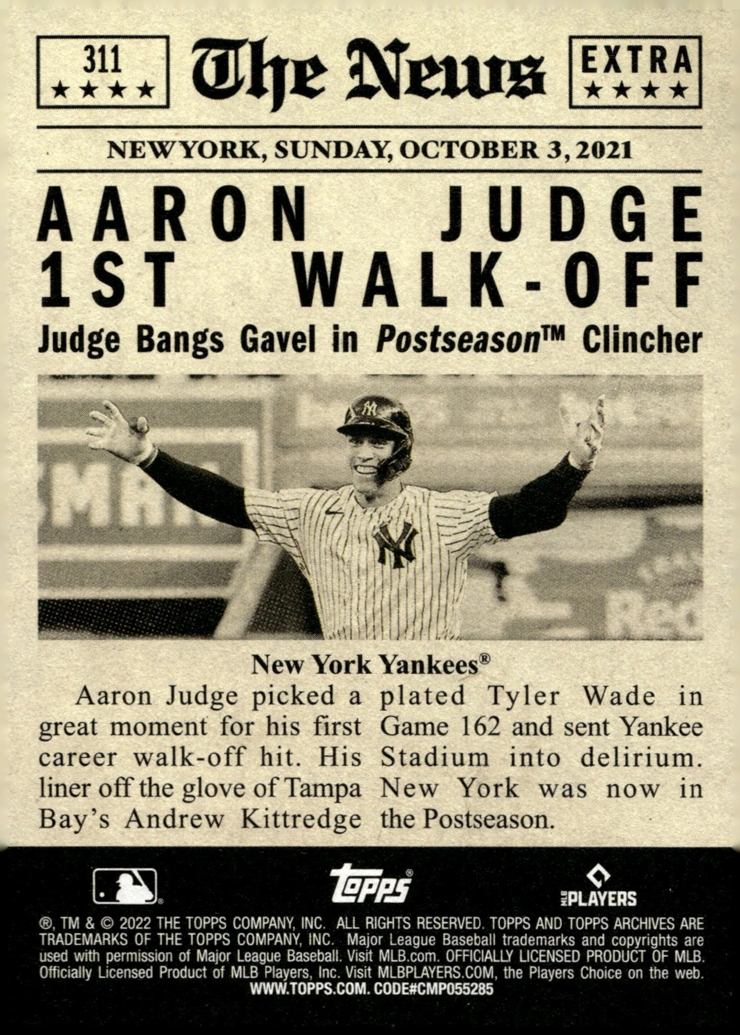 Aaron Judge 2022 Topps Archives First Career Walk-Off #311