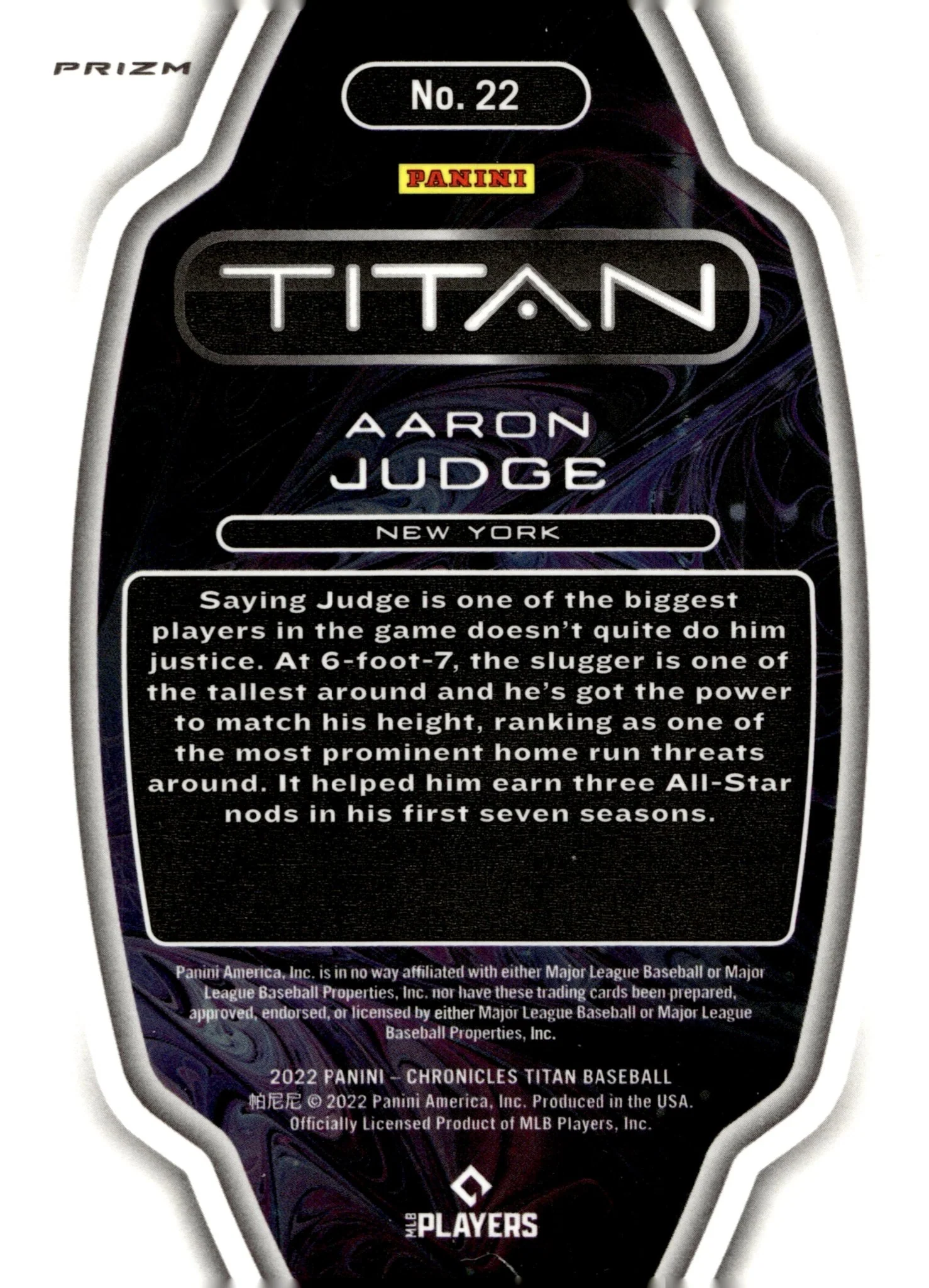 Aaron Judge 2022 Panini Chronicles Titan Xfractor Prizm #22
