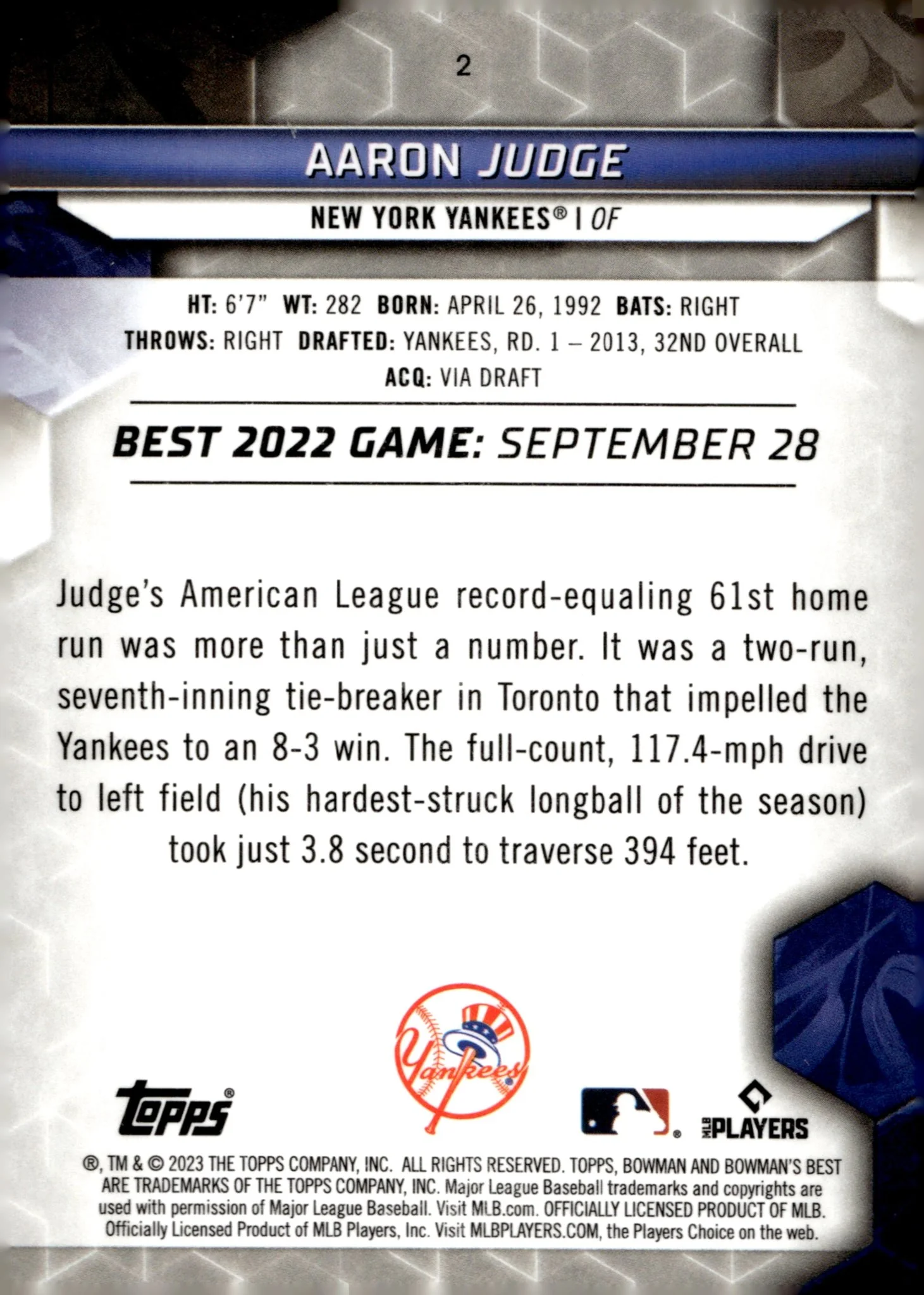 Aaron Judge 2023 Bowman's Best #2