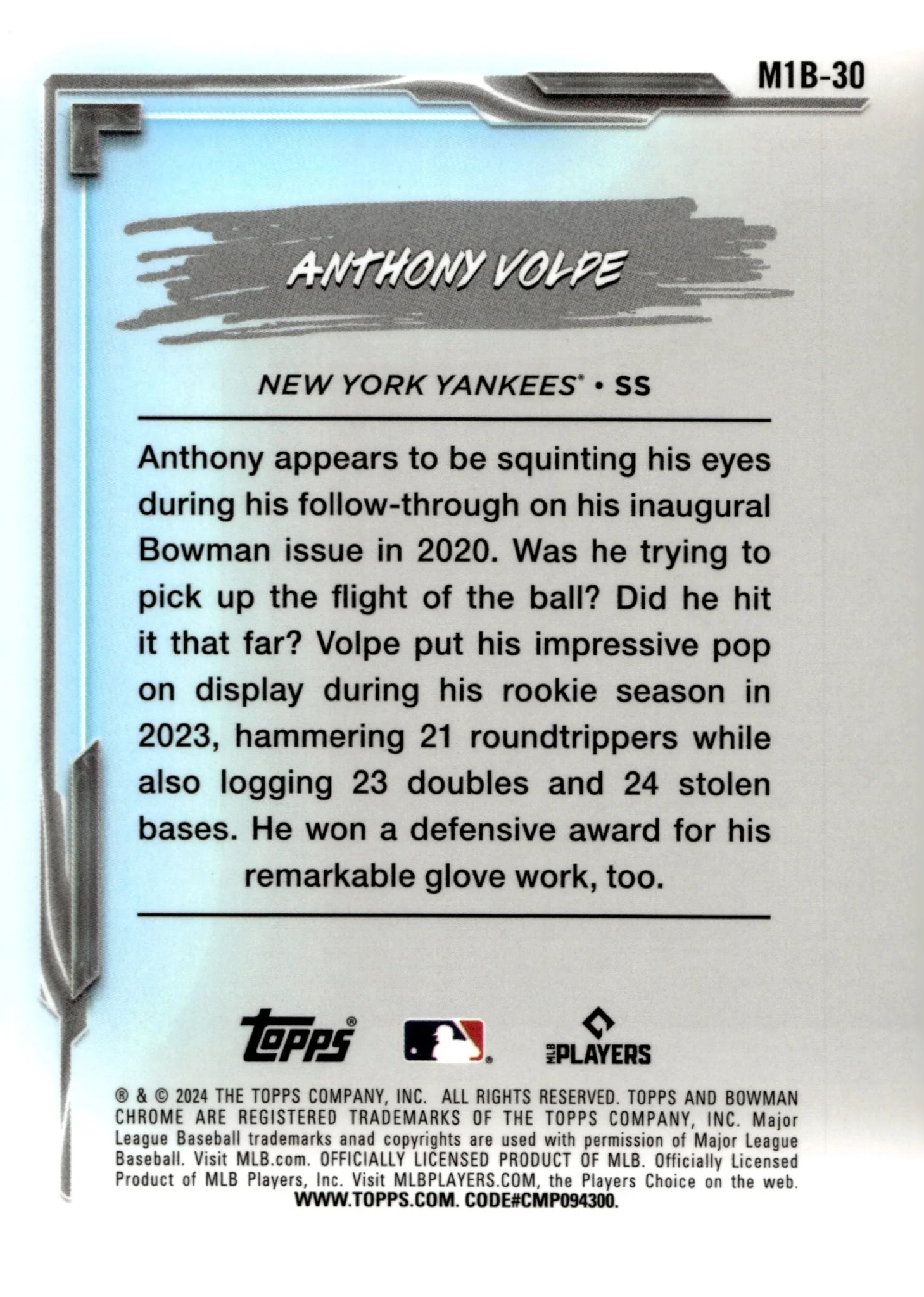 Anthony Volpe 2024 Bowman Chrome My 1st Bowman Mojo Refractor #M1B-30