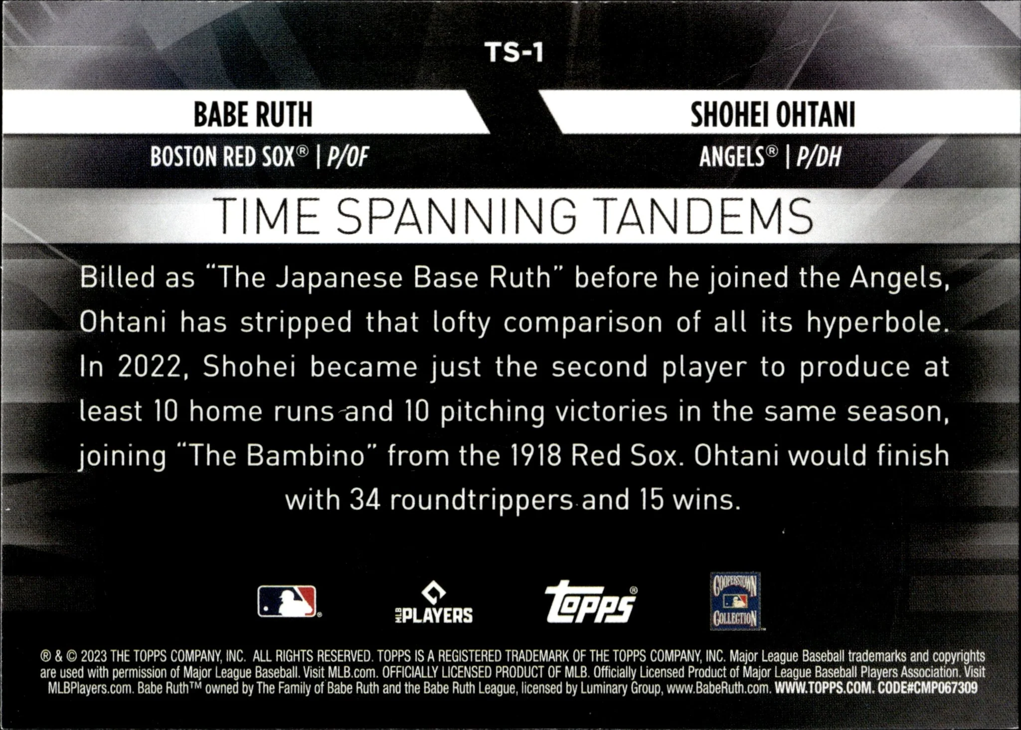 Babe Ruth / Shohei Ohtani 2023 Topps Update Series Time Spanning Tandems #TS-1