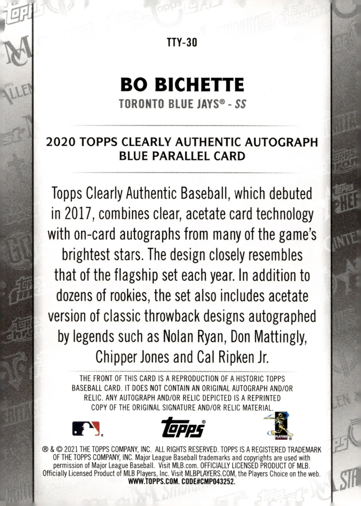 Bo Bichette 2021 Topps Through the Years #TTY-30