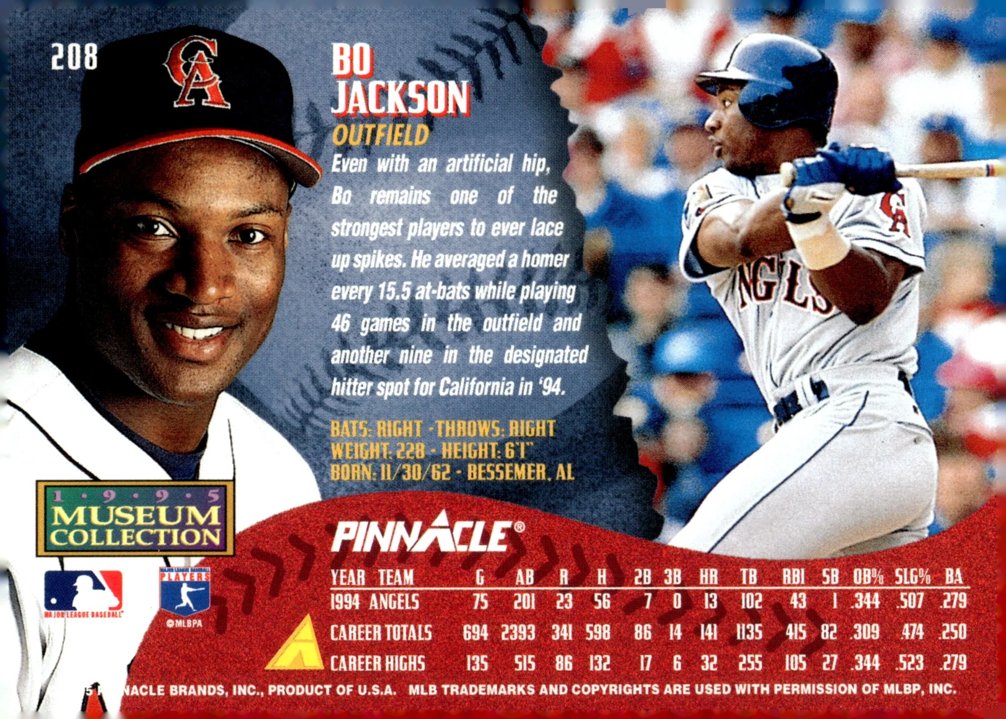 Bo Jackson 1995 Pinnacle Museum Collection US Navy #208