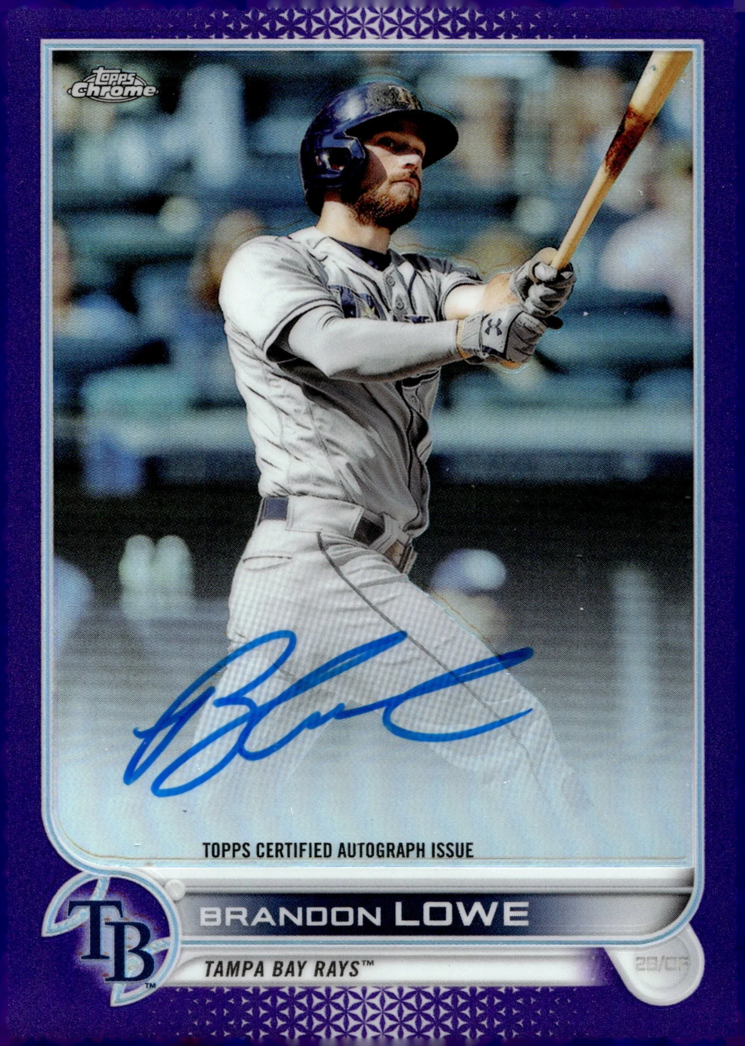 Brandon Lowe 2022 Topps Chrome Purple Refractor Auto 091/250 #CVA-BL