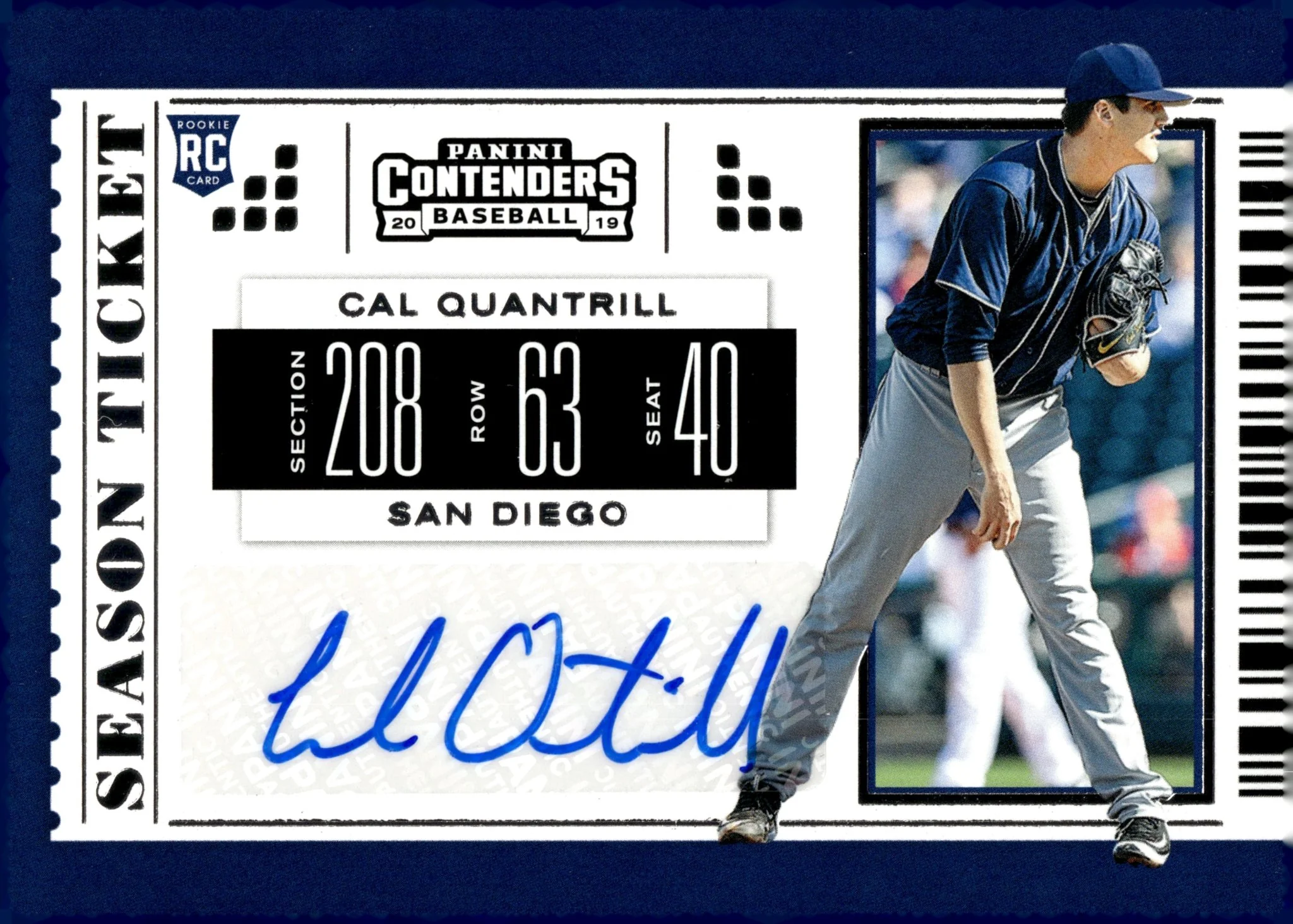 Cal Quantrill 2019 Panini Contenders Season Ticket RC Auto #16