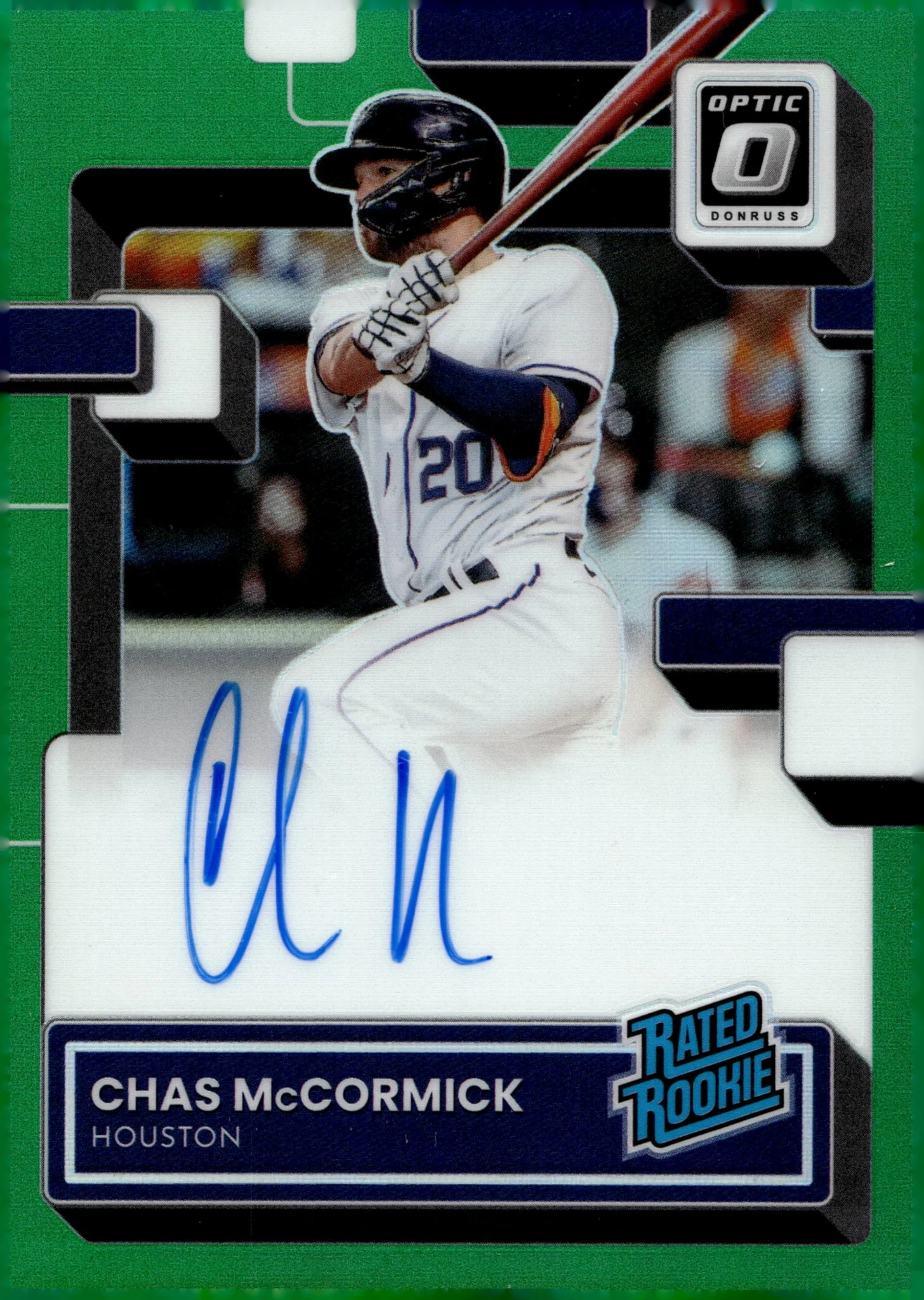 Chas McCormick 2022 Panini Donruss Optic Rated Rookie Green Prizm RC Auto 3/8