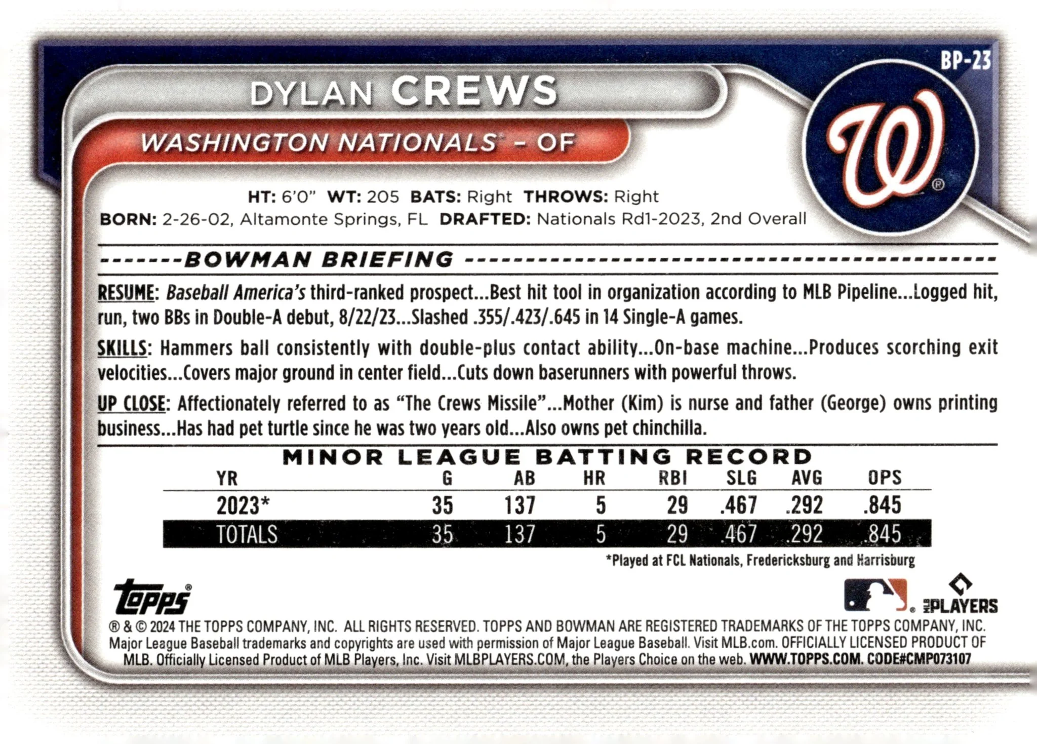 Dylan Crews 2024 Bowman #BP-23