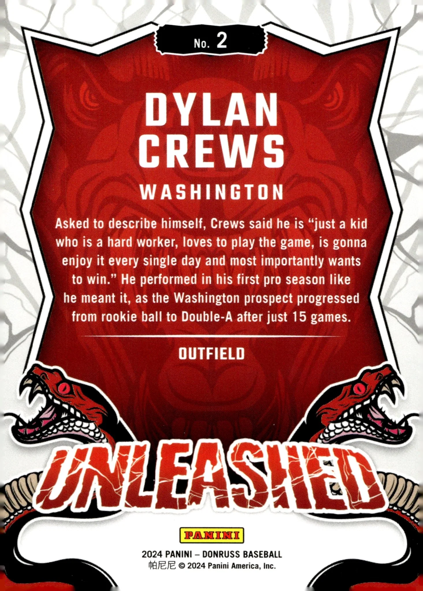 Dylan Crews 2024 Panini Donruss Unleashed #2