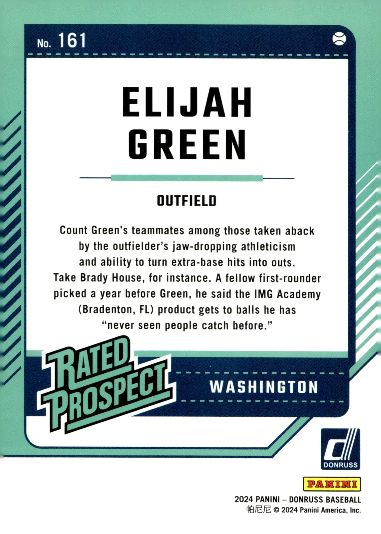Elijah Green 2024 Panini Donruss Rated Prospect Carolina Blue Laser 141/249