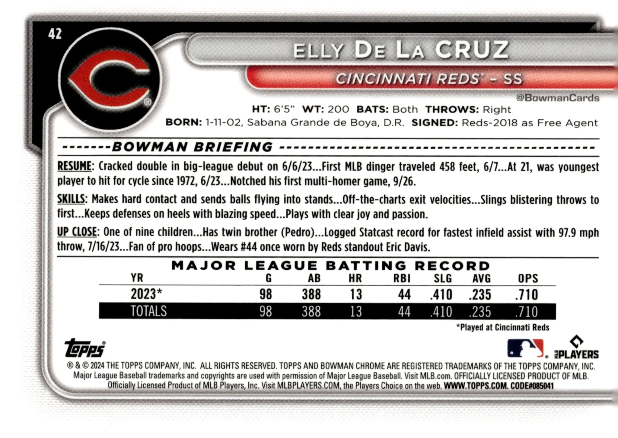 Elly De La Cruz 2024 Bowman Chrome RC #42 #5