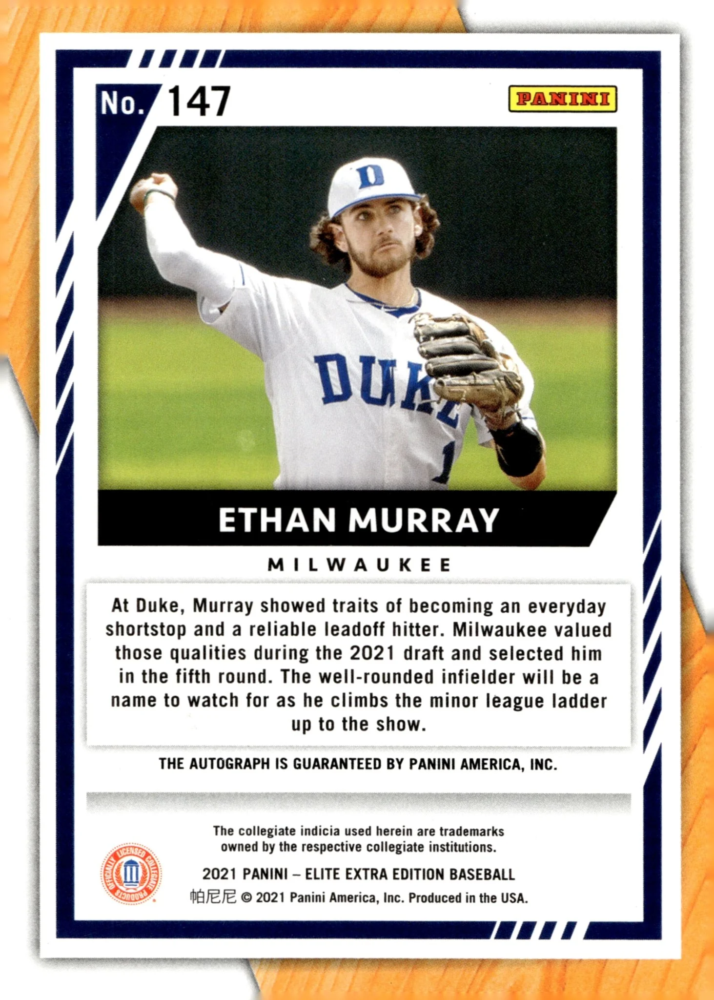 Ethan Murray 2021 Panini Elite Extra Edition Foil Auto #147