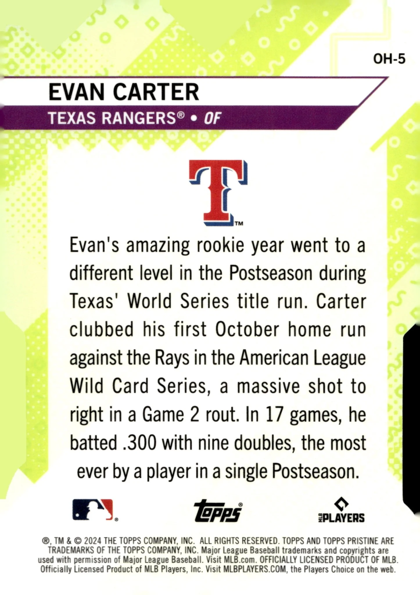 Evan Carter 2024 Topps Pristine Oh Snap! Die-Cut RC #OH-5