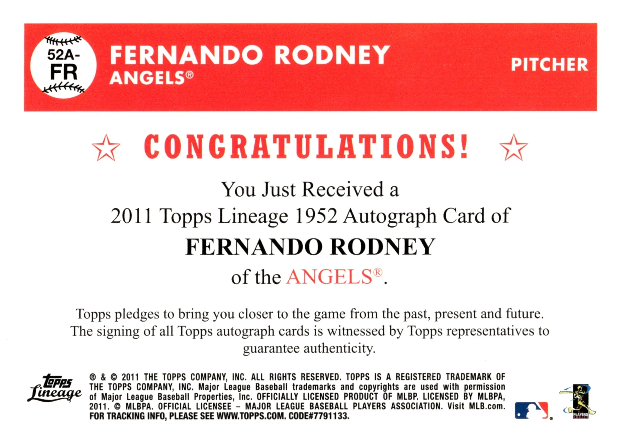 Fernando Rodney 2011 Topps Lineage '52 Auto #52A-FR