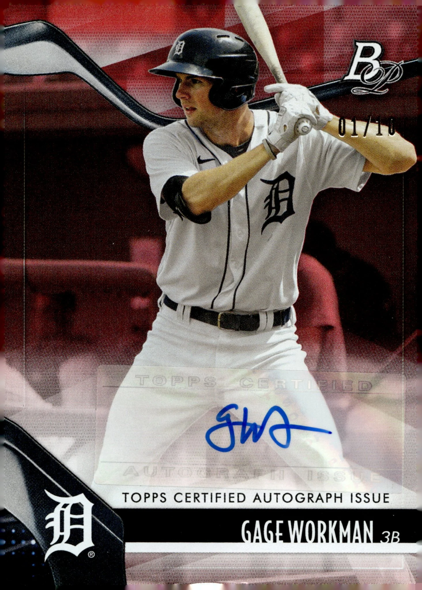 Gage Workman 2021 Bowman Platinum Red Auto 01/10 #TOP-55