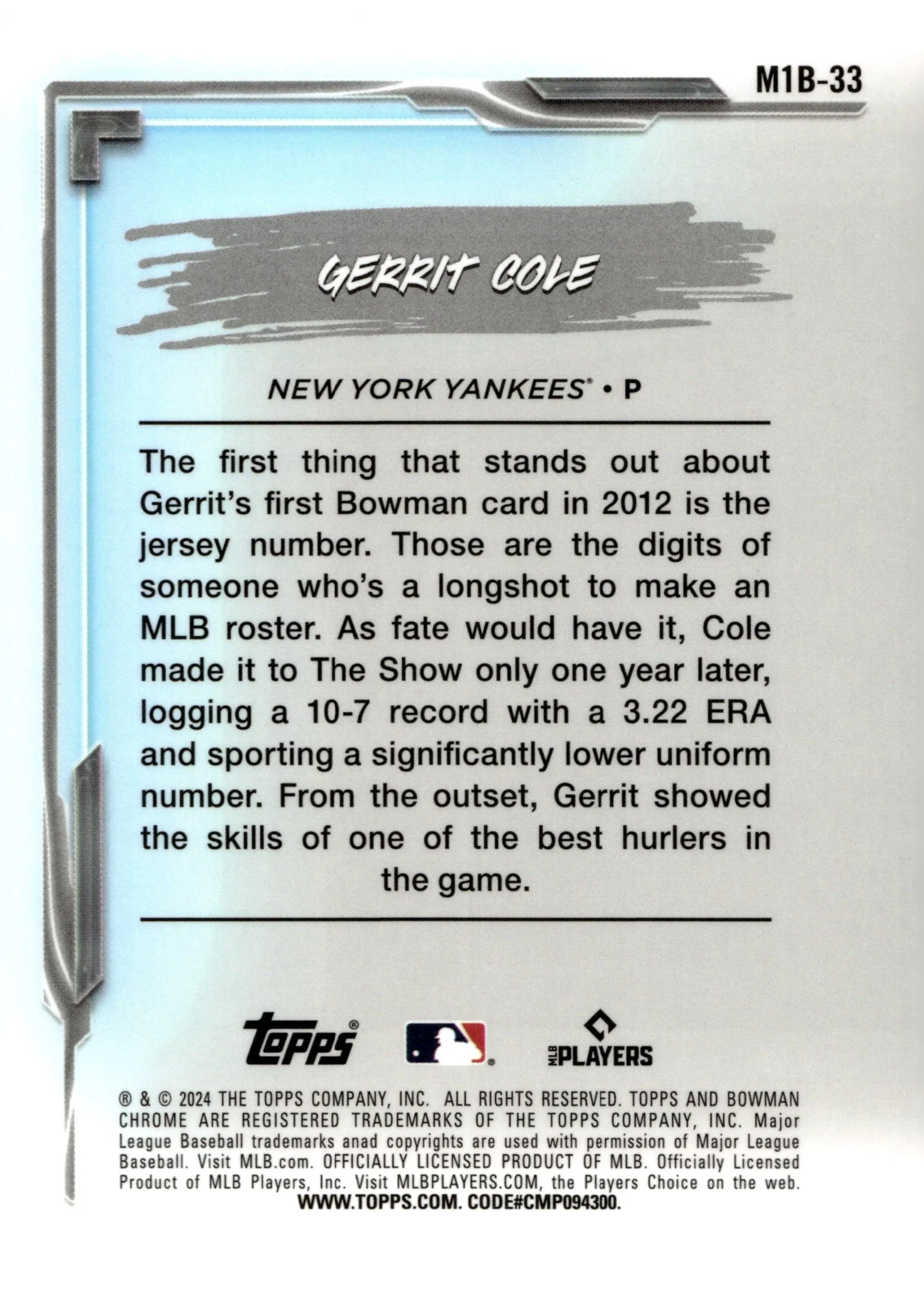 Gerrit Cole 2024 Bowman Chrome My 1st Bowman Mojo Refractor #M1B-33 #3