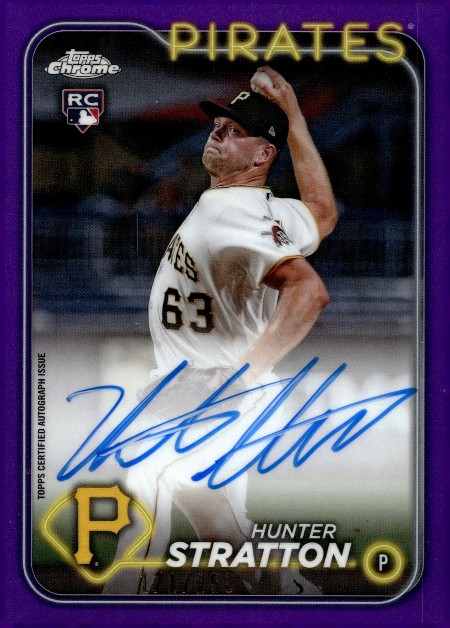 Hunter Stratton 2024 Topps Chrome Purple Refractor RC Auto 171/250 #RA-HS