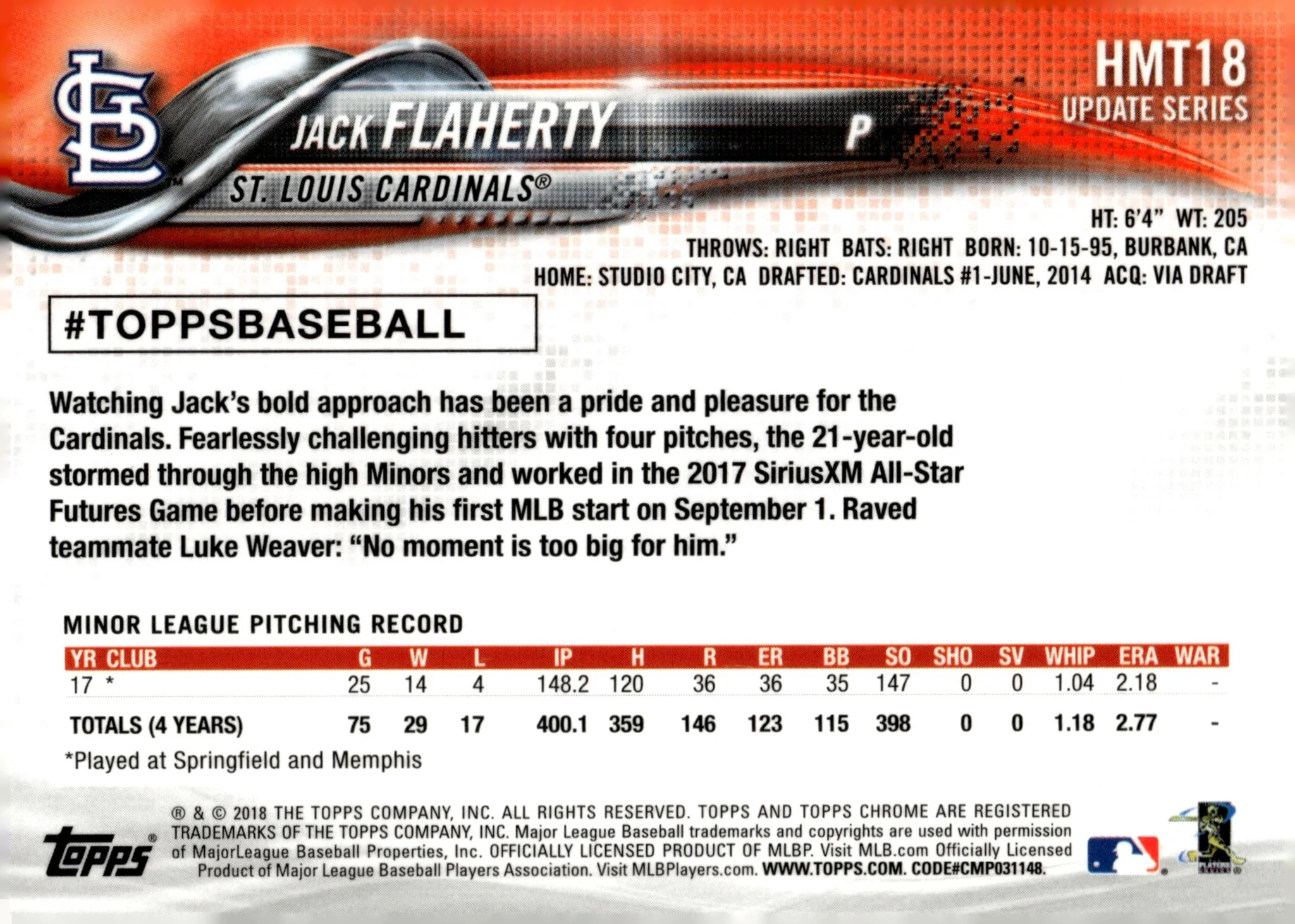 Jack Flaherty 2018 Topps Update Series RC #HMT18