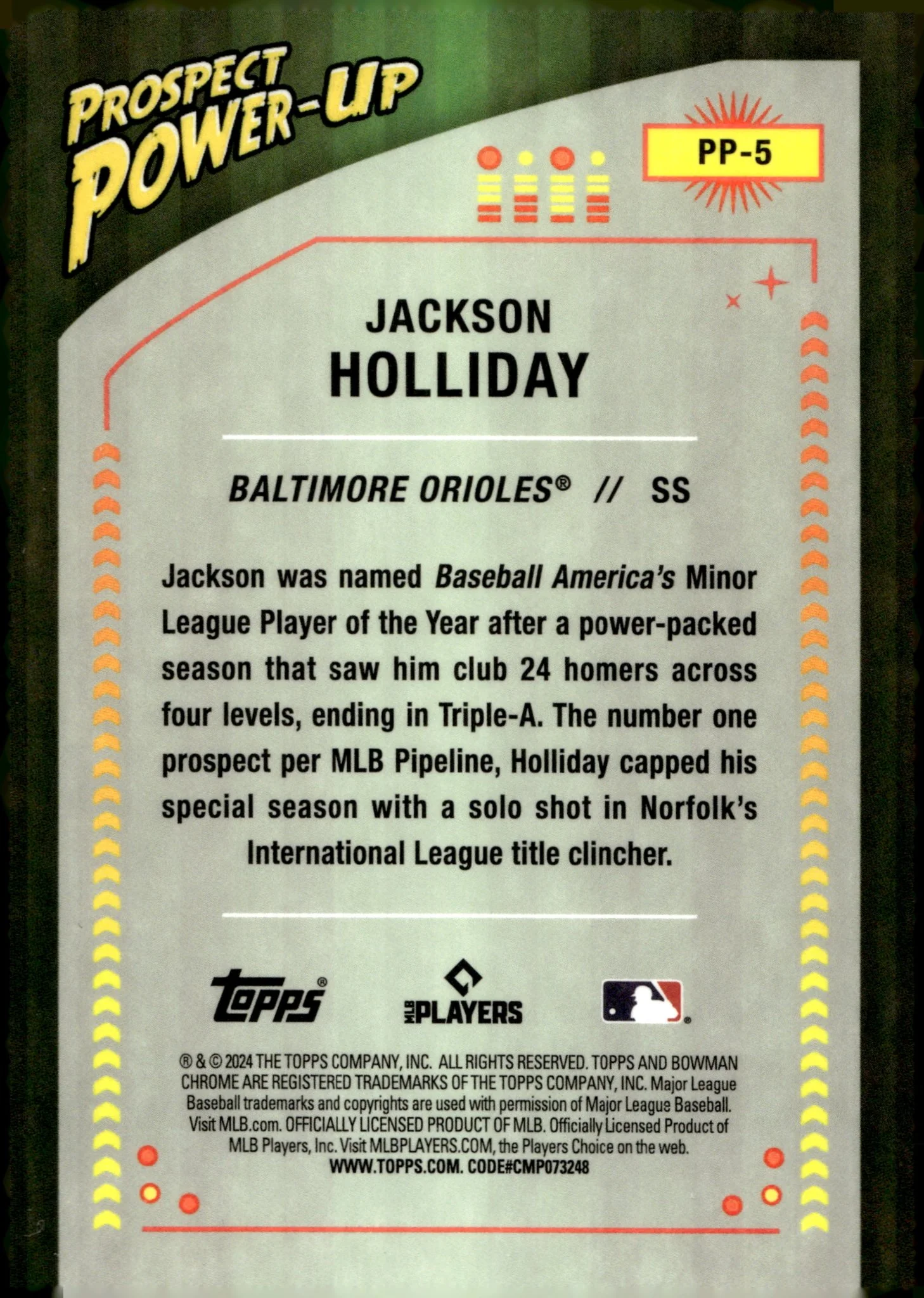 Jackson Holliday 2024 Bowman Chrome Prospect Power Up Refractor RC #PP-5