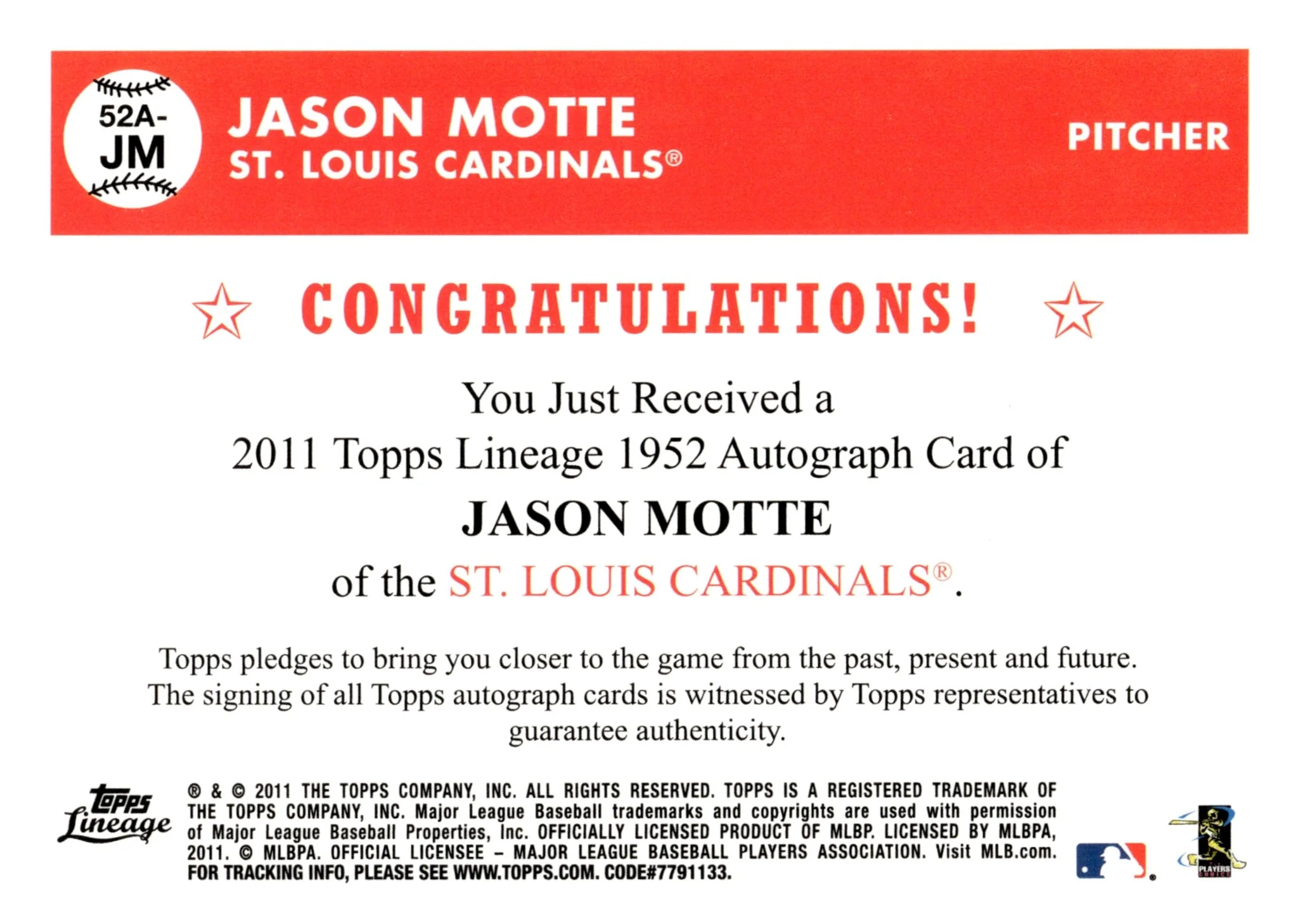 Jason Motte 2011 Topps Lineage Auto #52A-JM