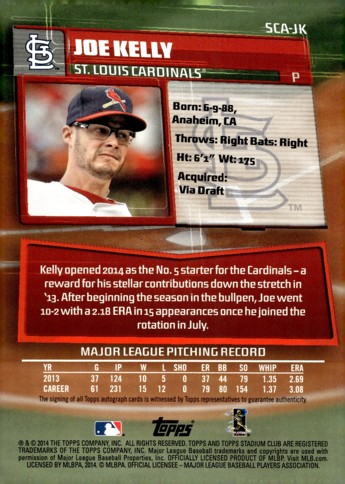 Joe Kelly 2014 Topps Stadium Club Auto #SCA-JK