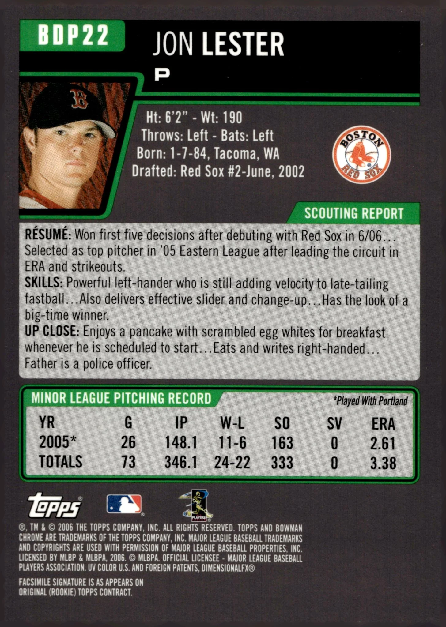 Jon Lester 2006 Bowman Chrome RC #BDP22