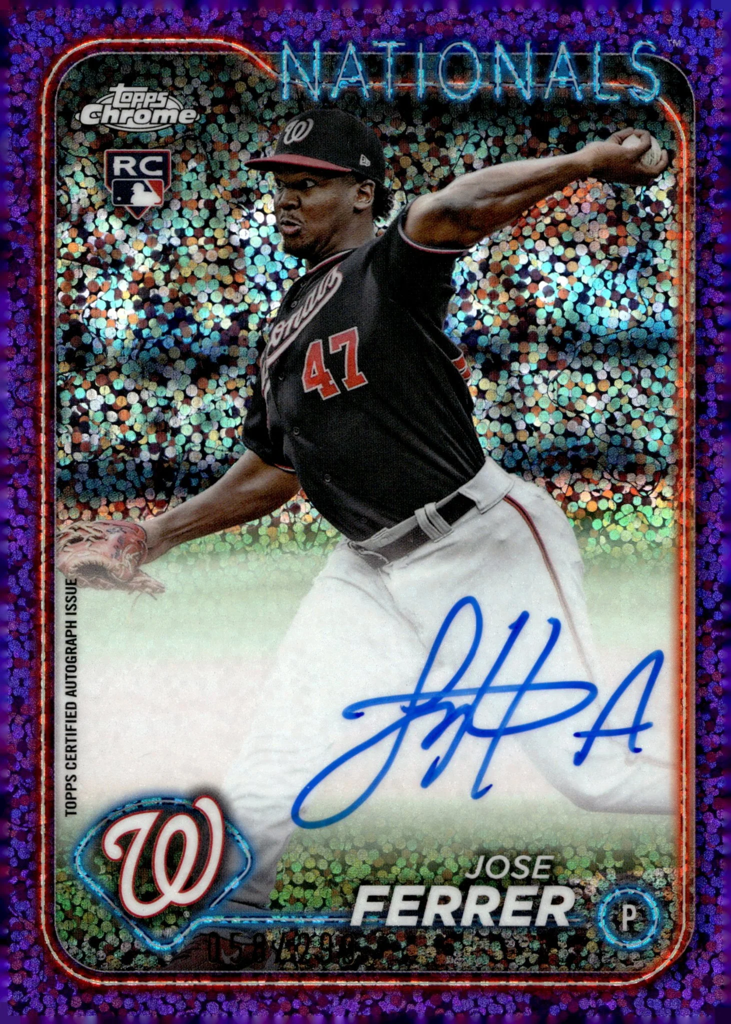 Jose Ferrer 2024 Topps Chrome Purple Speckle Refractor RC Auto 058/299 #RA-JOF