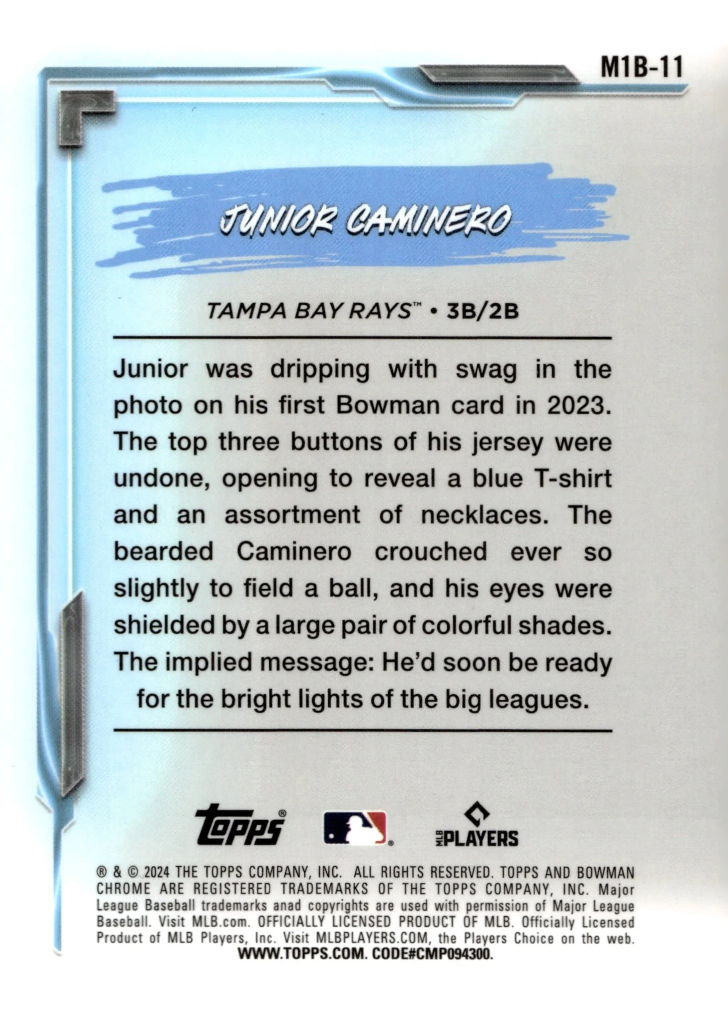 Junior Caminero 2024 Bowman Chrome My 1st Bowman Mojo Refractor RC #M1B-11