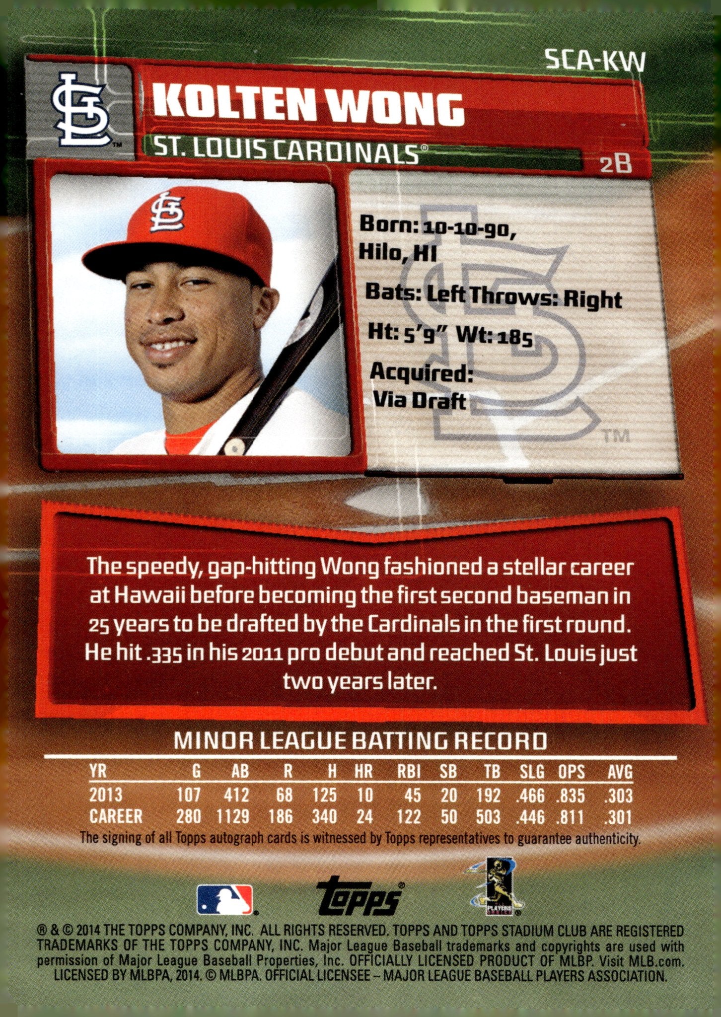Kolten Wong 2014 Topps Stadium Club RC Auto #SCA-KW