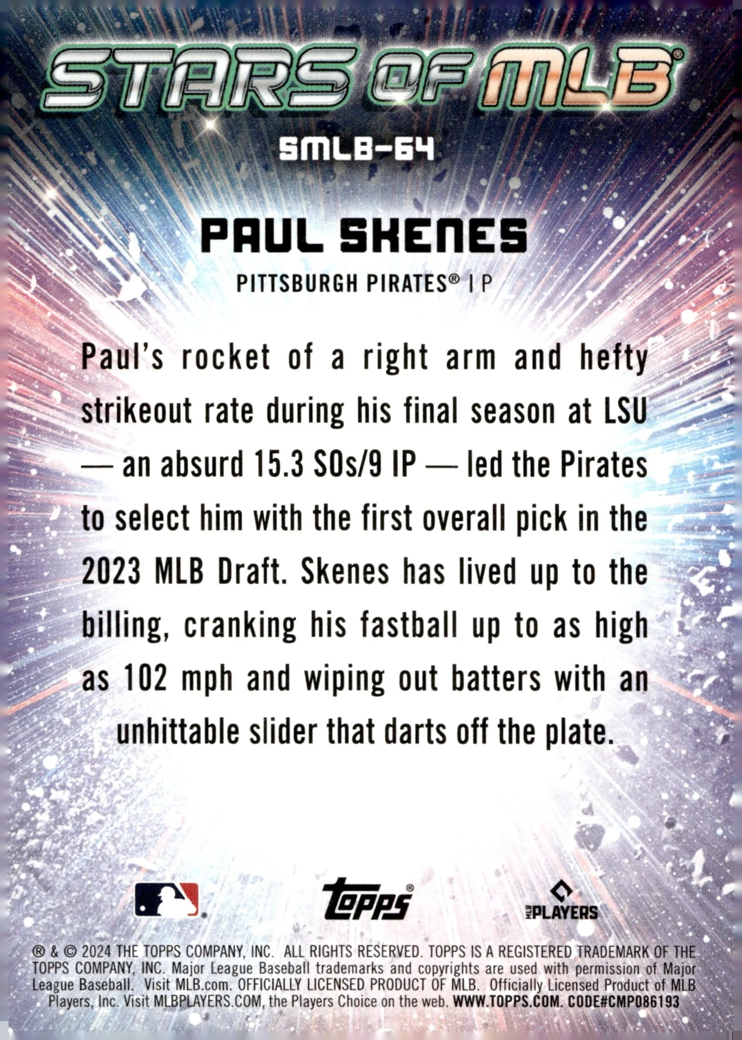 Paul Skenes 2024 Topps Update Series Stars of MLB Foil RC #SMLB-64 #5