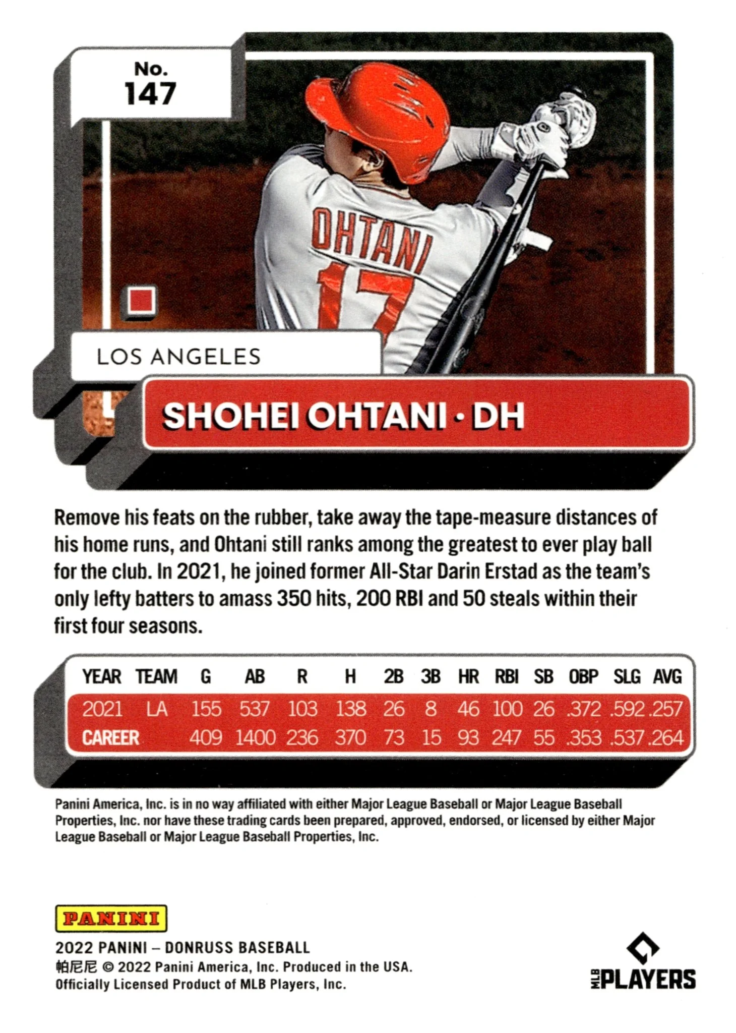 Shohei Ohtani 2022 Panini Donruss Purple Foil #147