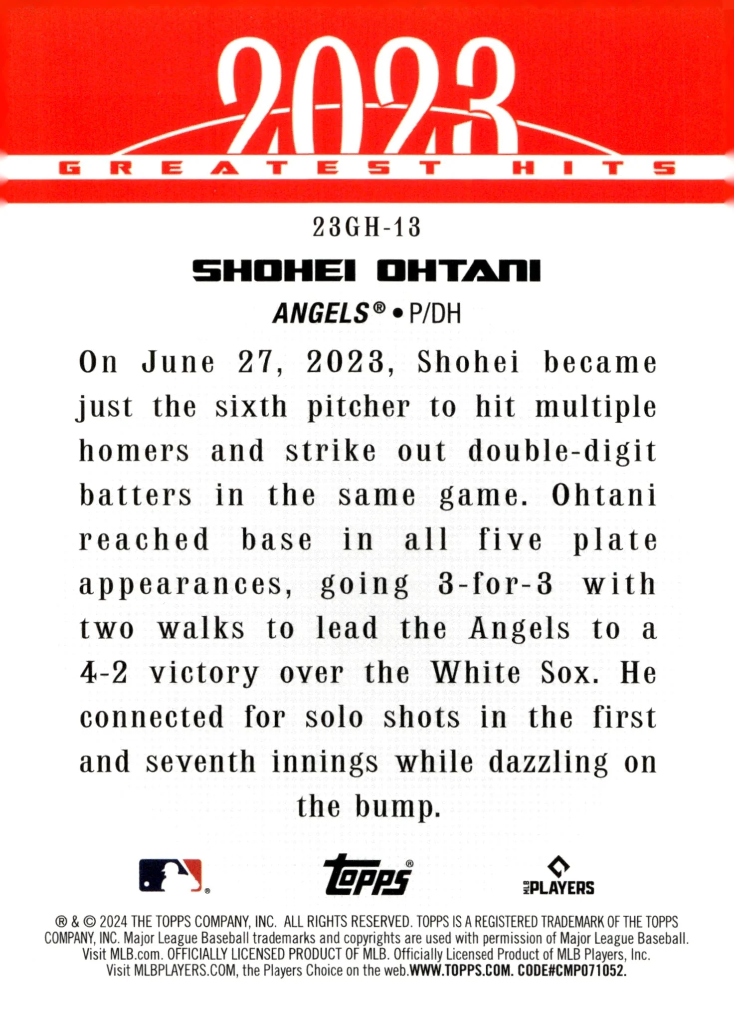 Shohei Ohtani 2024 Topps Series 1 '23 Greatest Hits #23GH-13
