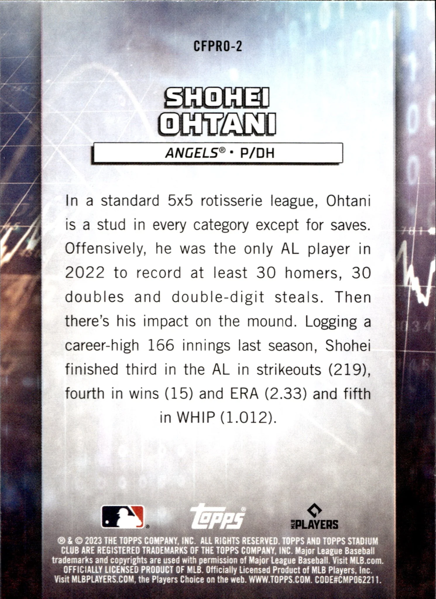 Shohei Ohtani 2023 Topps Stadium Club Chief Fantasy Professionals #CFPRO-2