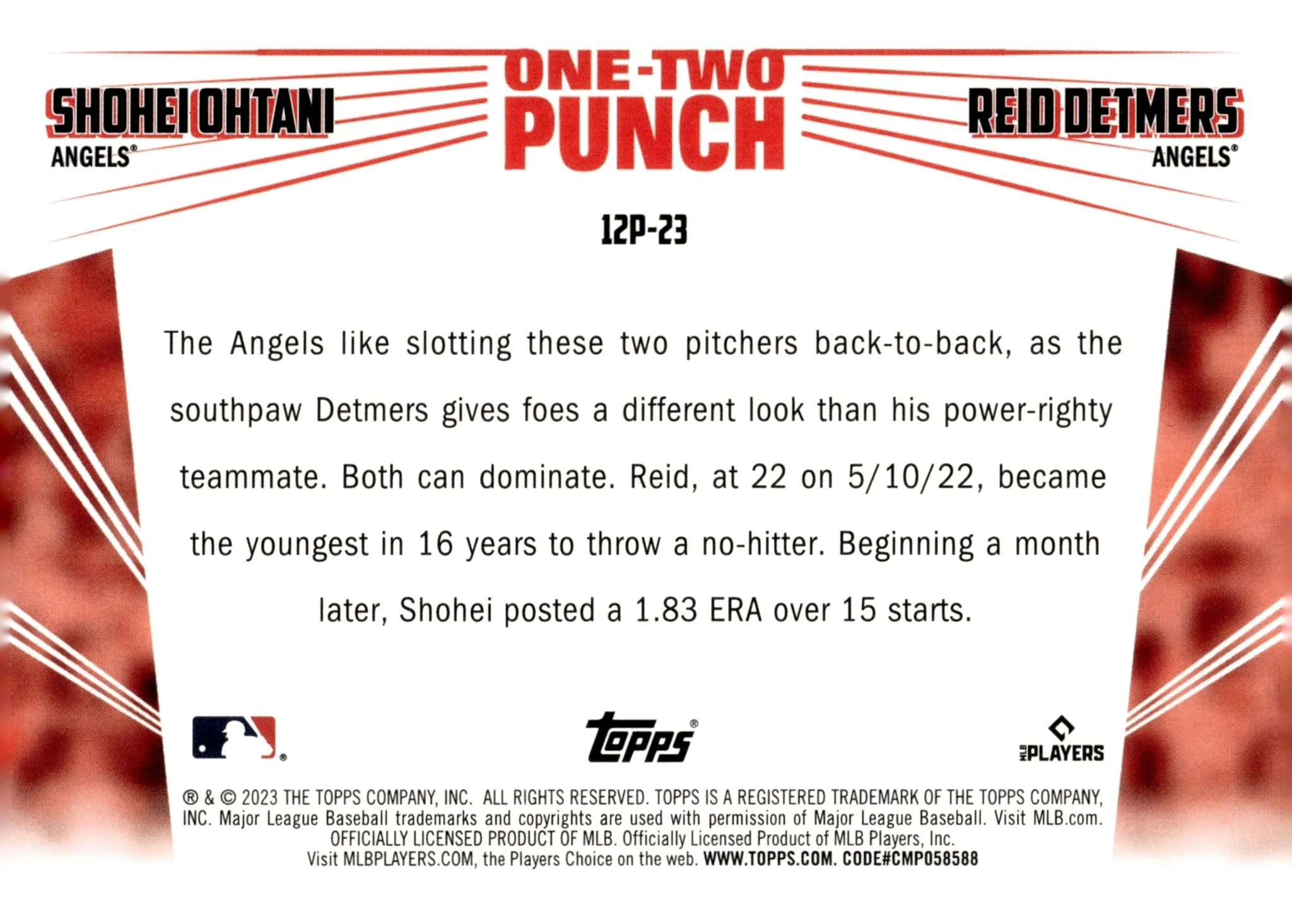 Shohei Ohtani / Reid Detmers 2023 Topps Series 1 One-Two Punch #12P-23