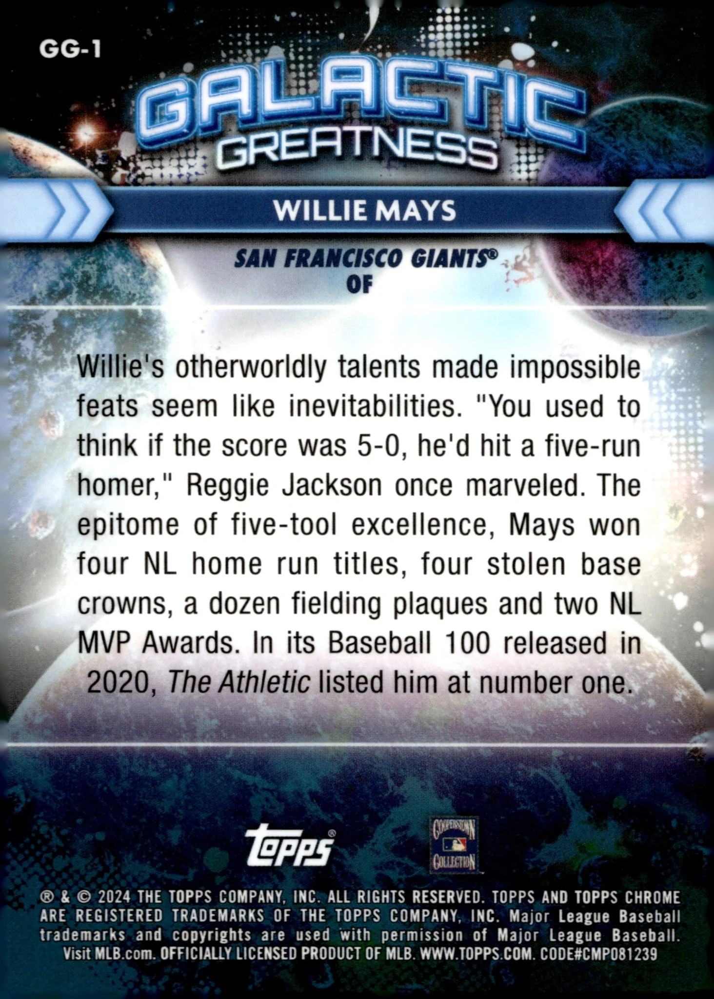 Willie Mays 2024 Topps Chrome Cosmic Galactic Greatness Refractor #GG-1