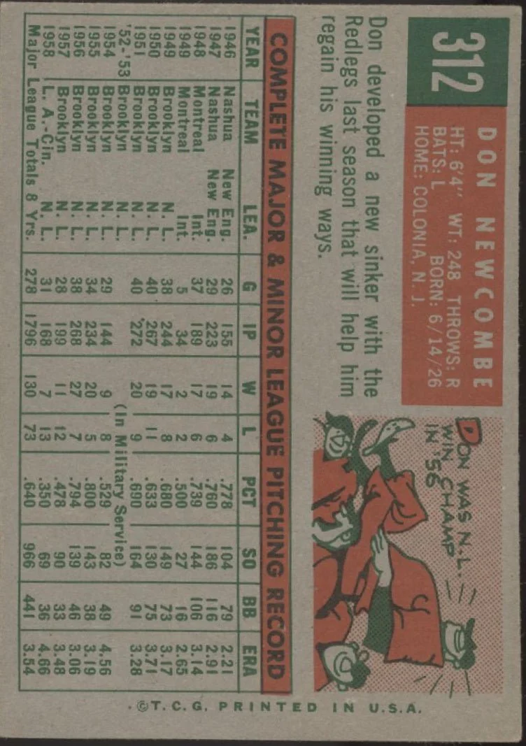 Don Newcombe 1959 Topps #312 Cincinnati Redlegs EX