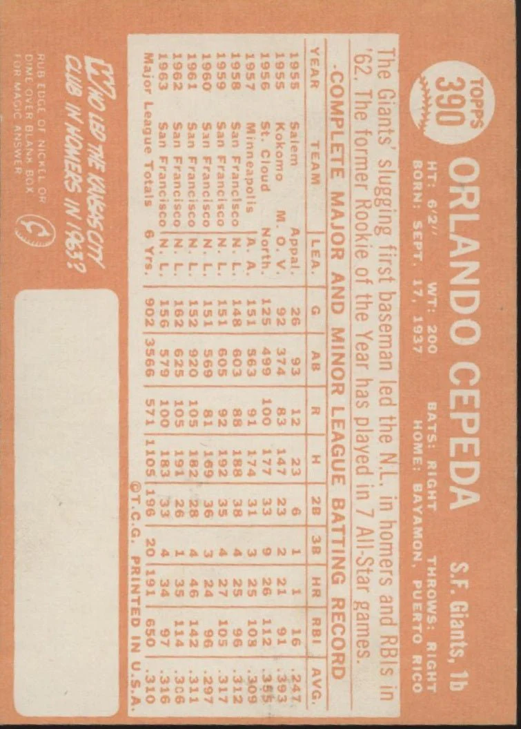 1253-orlando-cepeda-1964-topps-390-san-francisco-giants-ex-2.webp Orlando Cepeda 1964 Topps #390 San Francisco Giants EX