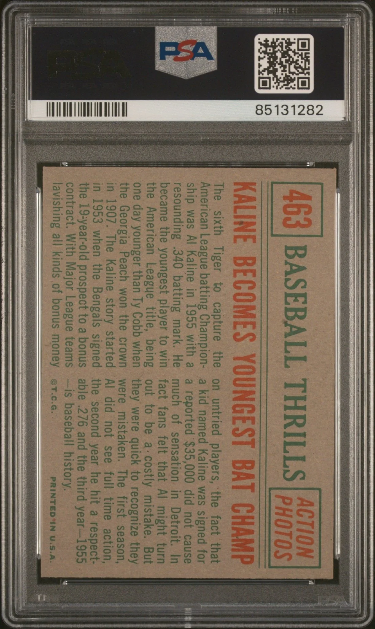 Kaline Becomes Youngest Bat Champ 1959 Topps Al Kaline #463 PSA 8