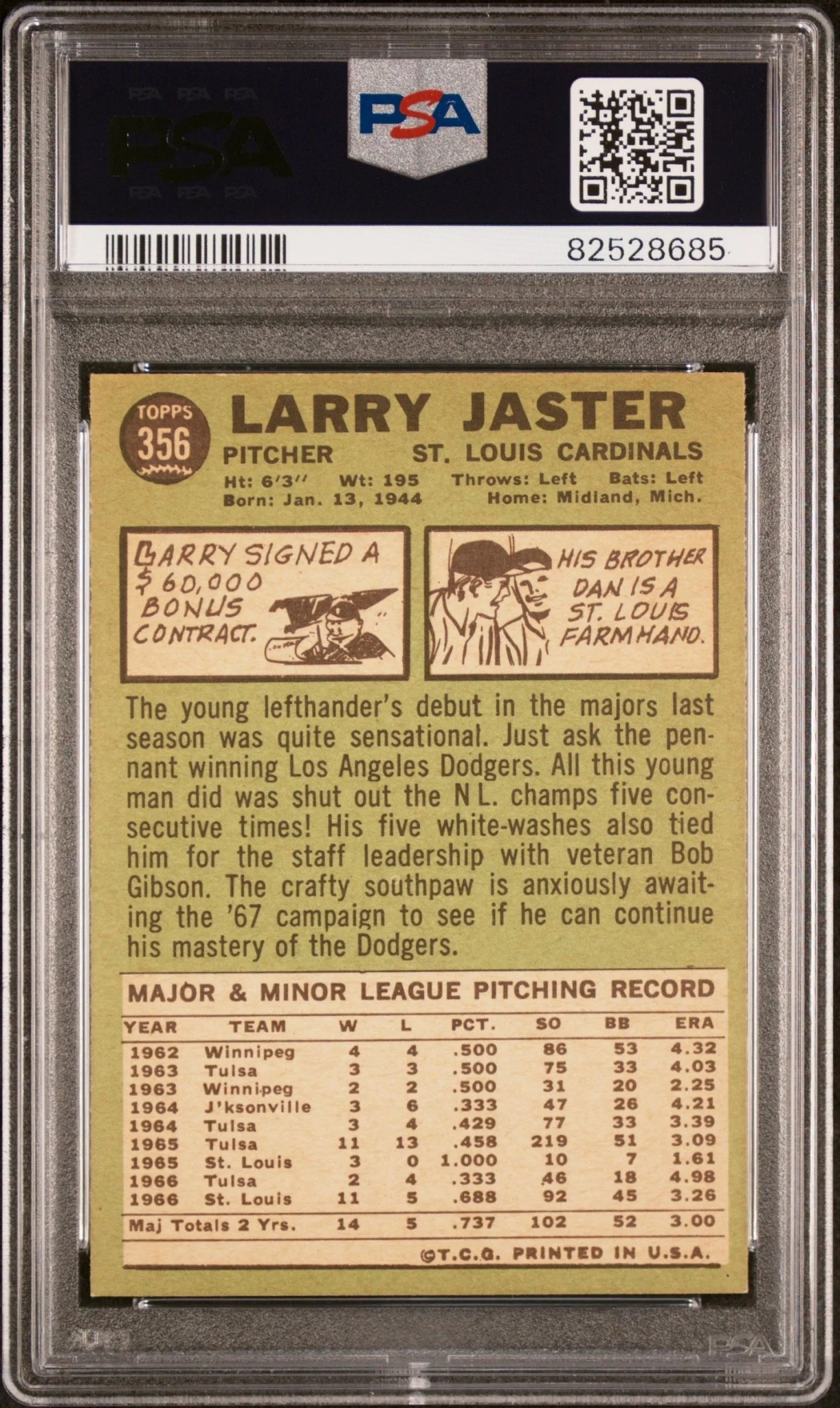 Larry Jaster 1967 Topps #356 PSA 8