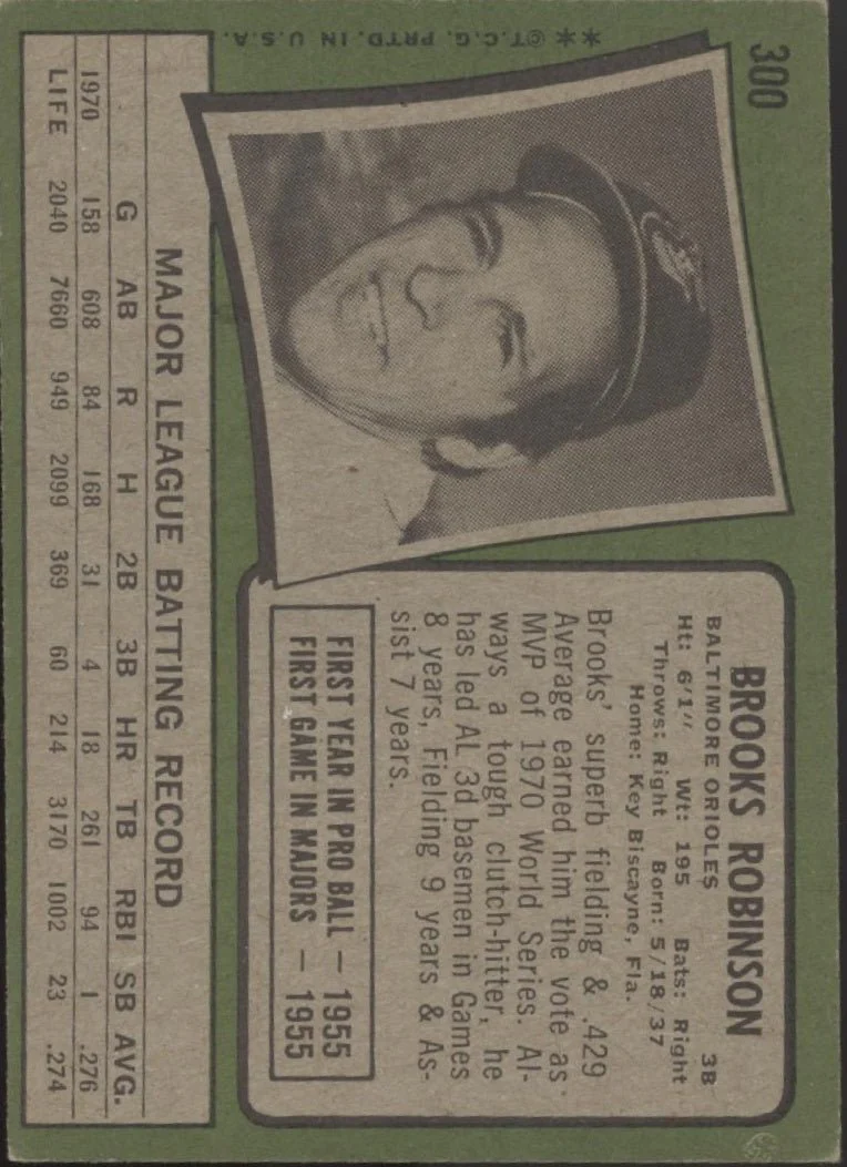Brooks Robinson 1971 Topps #300 Baltimore Orioles VG #1
