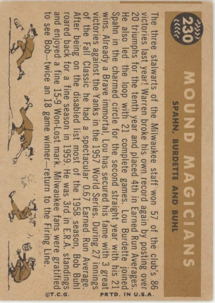 Mound Magicians 1960 Topps Burdette / Spahn / Buhl #230 VG-EX #1