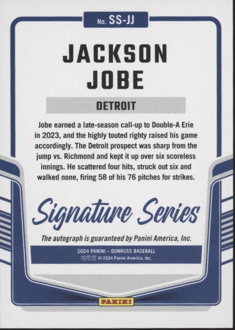 Jackson Jobe 2024 Panini Donruss Signature Series Blue Foil Auto 59/75 #SS-JJ
