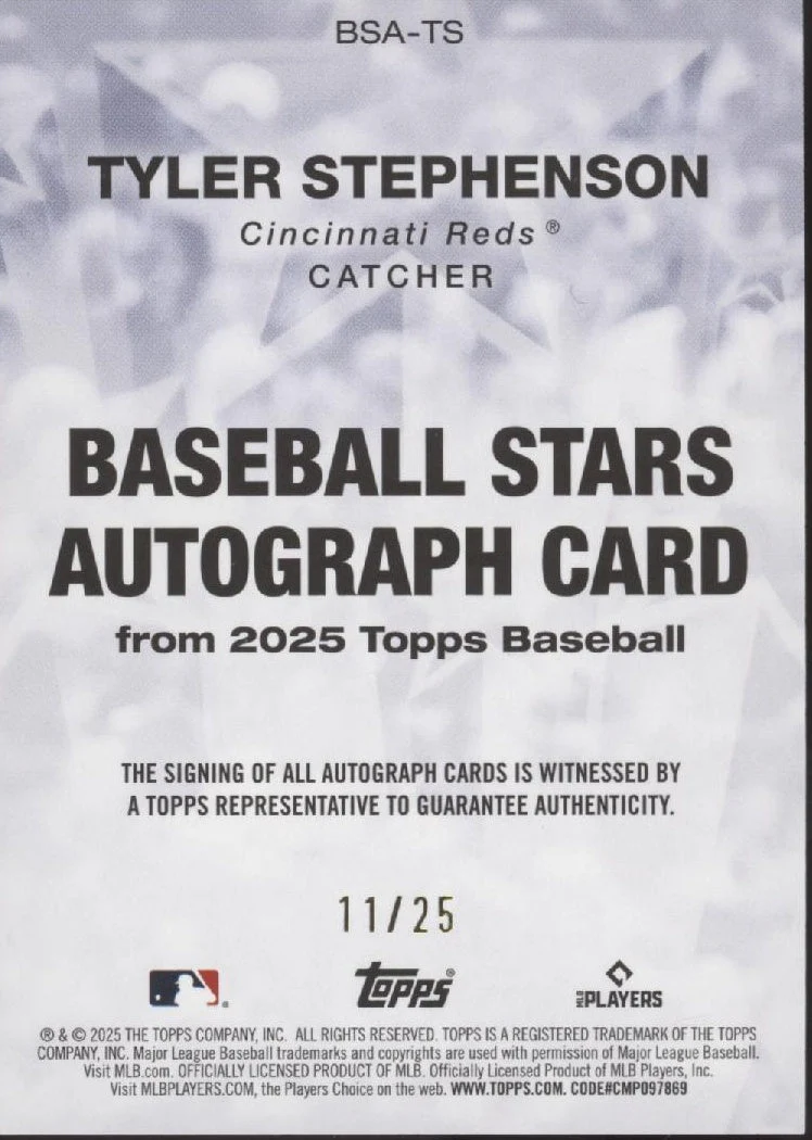 Tyler Stephenson 2025 Topps Series 1 Baseball Stars Orange Auto 11/25 #BSA-TS