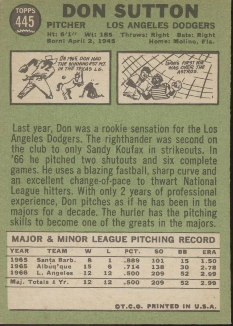 Don Sutton 1967 Topps #445 Los Angeles Dodgers VG-EX #4