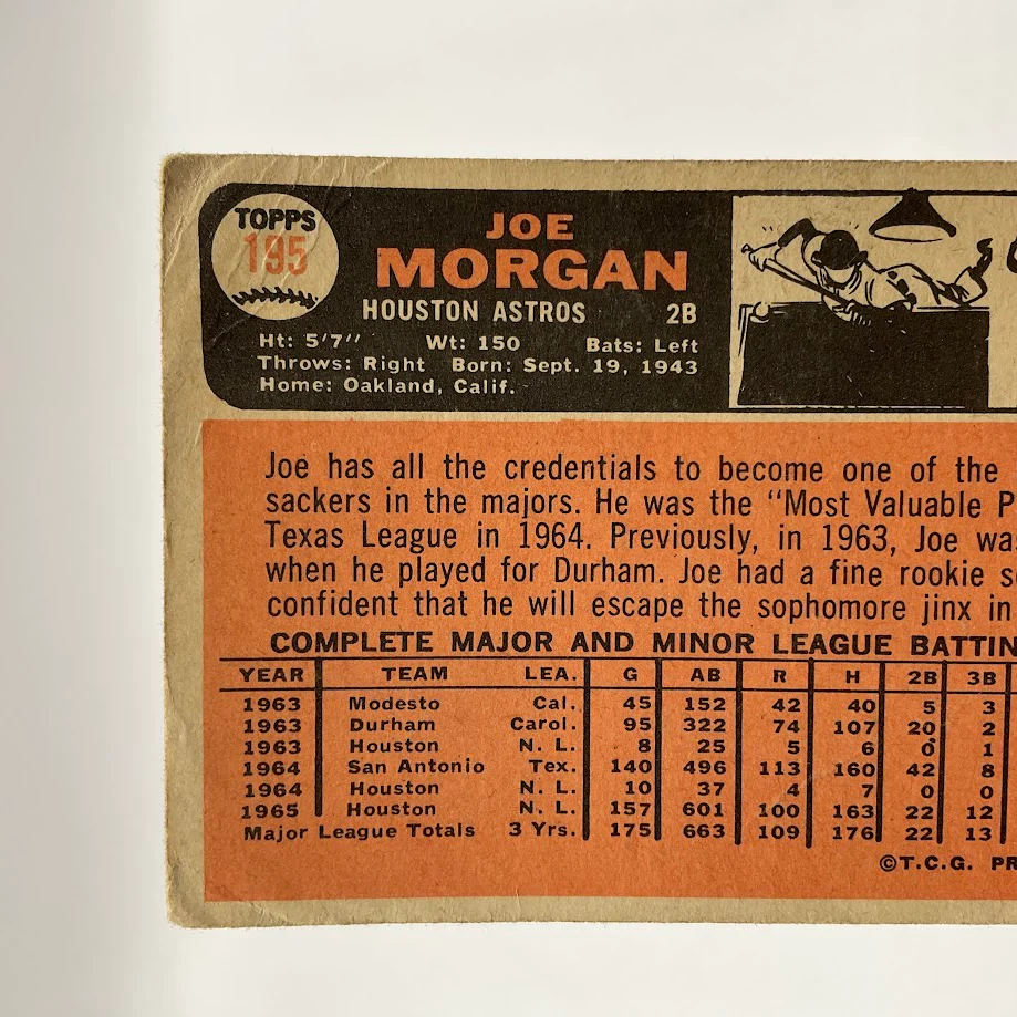 Joe Morgan 1966 Topps #195 Houston Astros PR #2