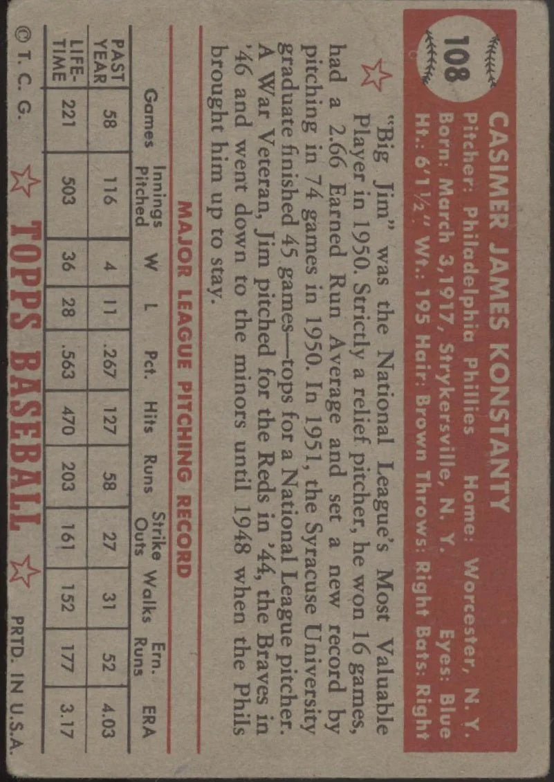 1316-jim-konstanty-1952-topps-108-philadelphia-phillies-vg-2-2.webp Jim Konstanty 1952 Topps #108 Philadelphia Phillies VG #2
